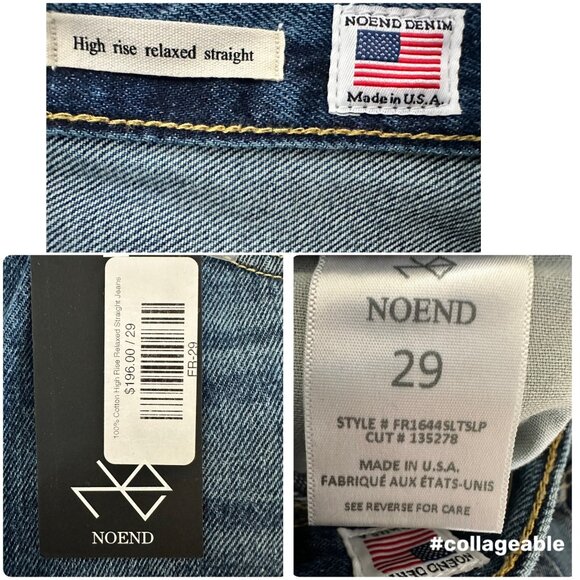 NOEND High Rise Relaxed Straight Jeans Womens 29 Blue Made USA 100% Cotton Denim - Picture 5 of 16